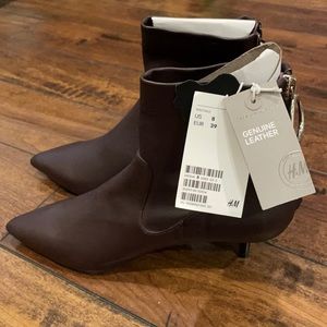 Stunning soft leather burgundy kitten heel ankle booties. Brand new, with tags!